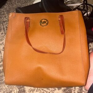 Michael Kors Cognac Leather Tote with Gold Logo